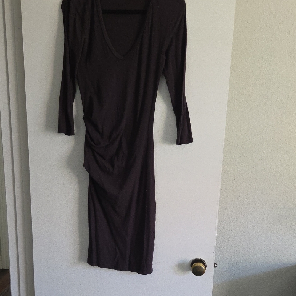 James Perse Gray Ruched Long Sleeve Sheath Dress